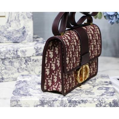 Dior 30 Montaigne Bag In Burgundy Oblique Jacquard Canvas CDBS2015