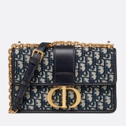 Dior 30 Montaigne Bag With Chain in Blue Oblique Jacquard CDBS2020