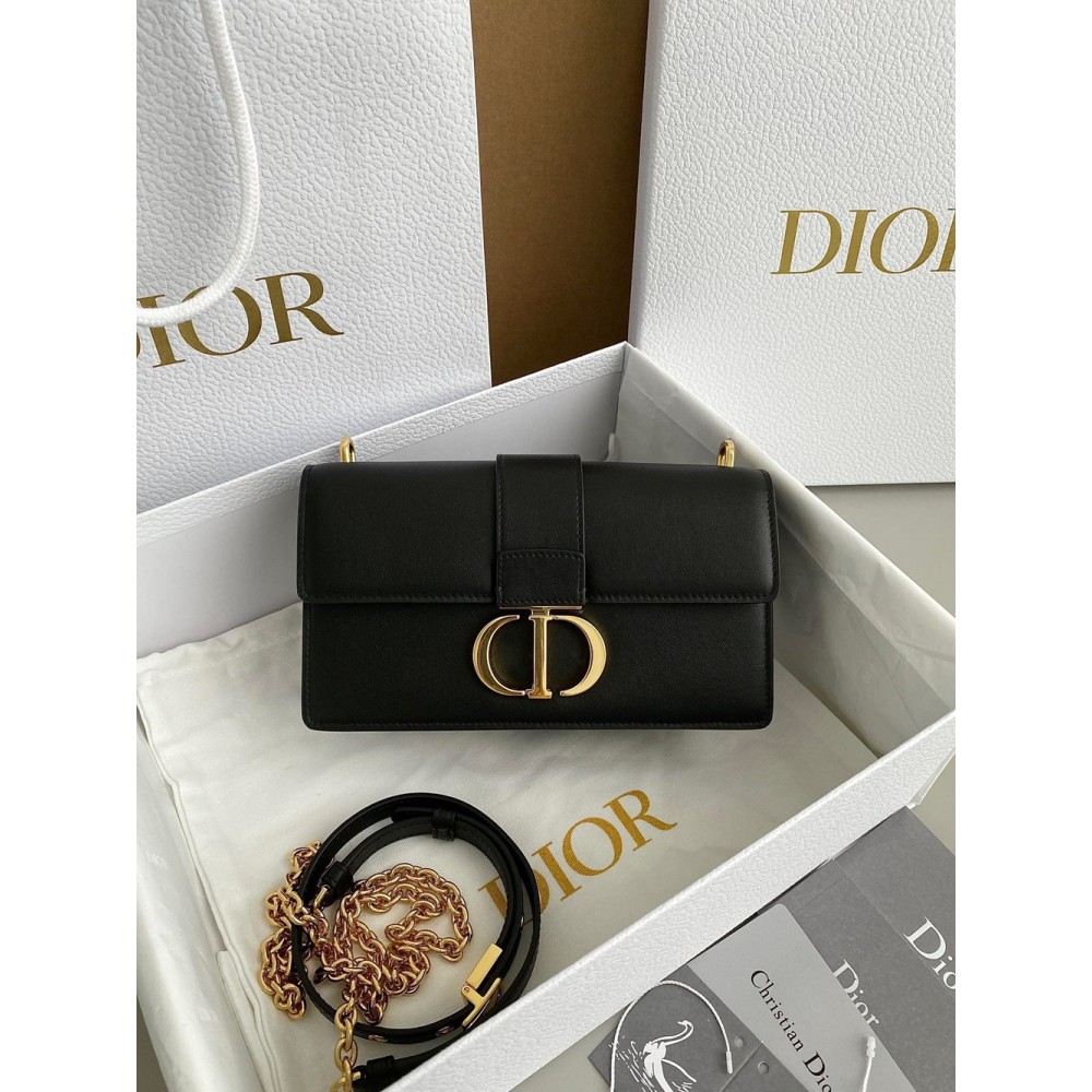 Dior 30 Montaigne East-West Bag With Chain in Black Calfskin CDBS2033