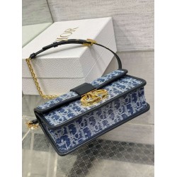 Dior 30 Montaigne East-West Bag With Chain in Blue Denim Oblique Jacquard CDBS2034