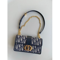 Dior 30 Montaigne East-West Bag With Chain in Blue Oblique Jacquard CDBS2035