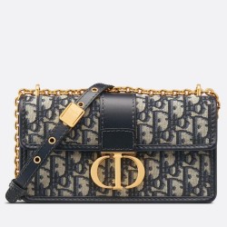 Dior 30 Montaigne East-West Bag With Chain in Blue Oblique Jacquard CDBS2035