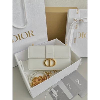 Dior 30 Montaigne East-West Bag With Chain in White Calfskin CDBS2036