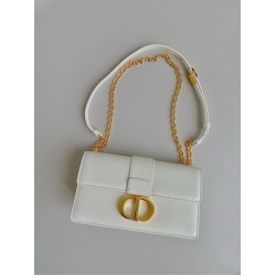 Dior 30 Montaigne East-West Bag With Chain in White Calfskin CDBS2036