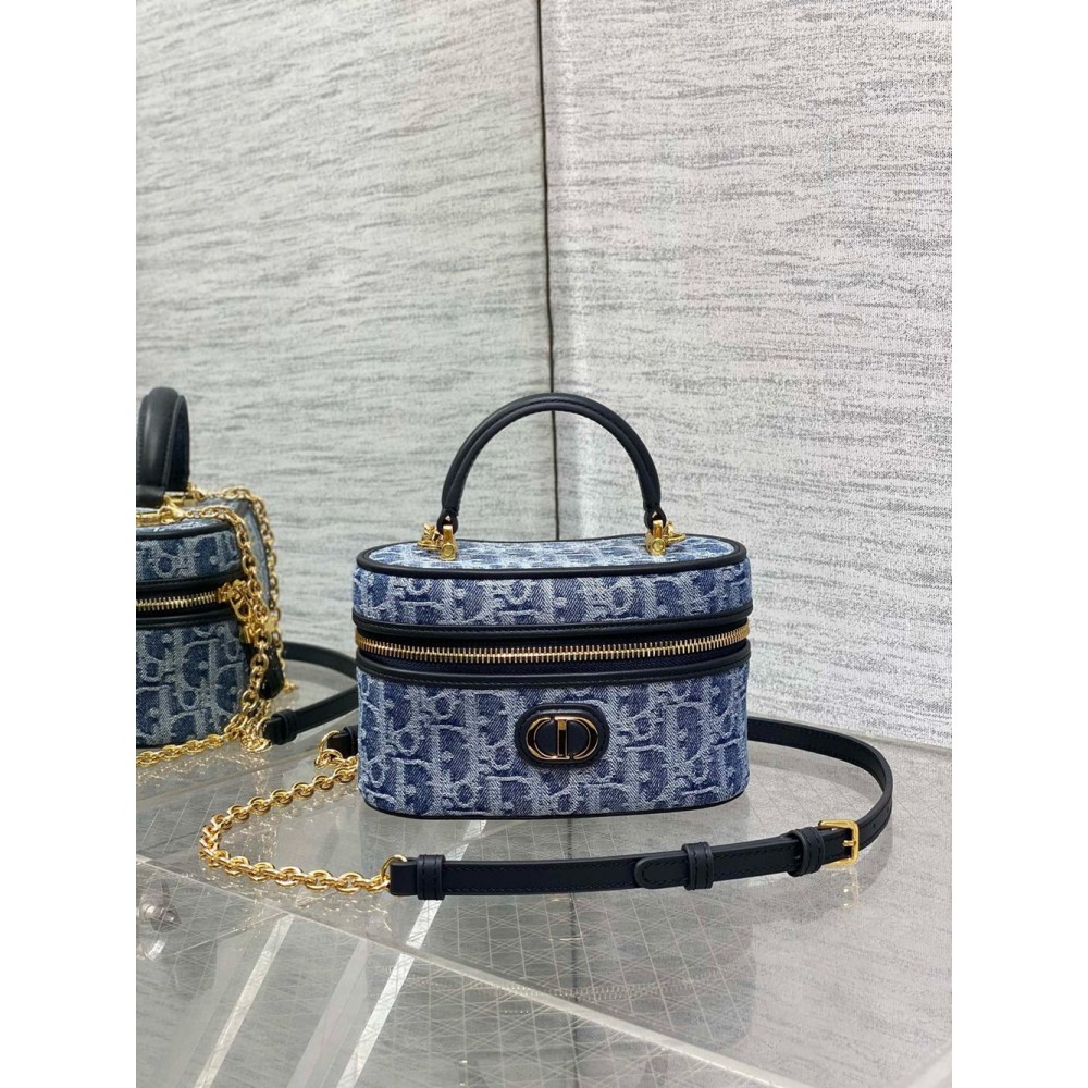 Dior 30 Montaigne Mini Vanity Case in Blue Denim Oblique Jacquard CDBS2037