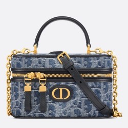 Dior 30 Montaigne Mini Vanity Case in Blue Denim Oblique Jacquard CDBS2037