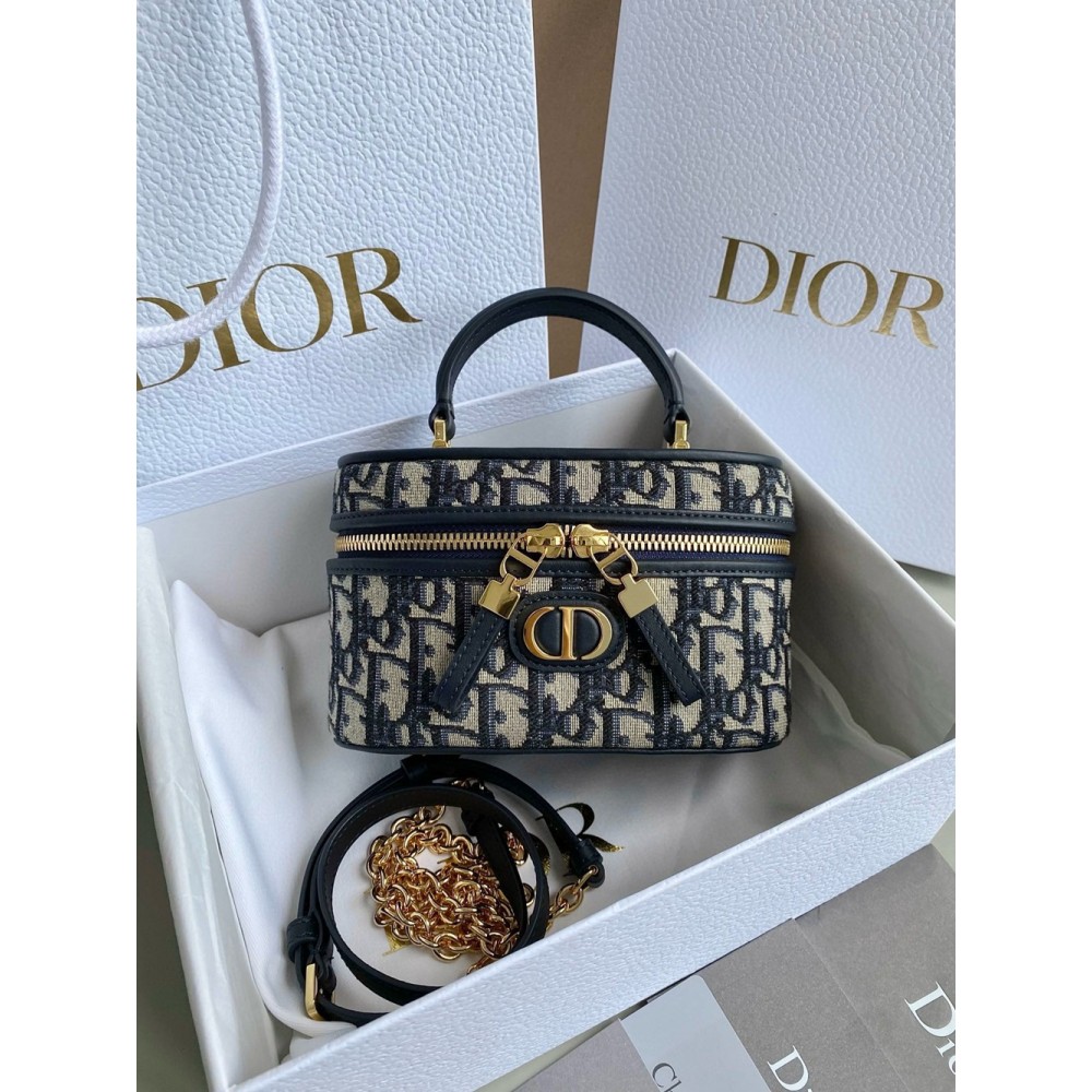 Dior 30 Montaigne Mini Vanity Case in Blue Oblique Jacquard CDBS2038