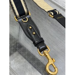 Dior Adjustable Shoulder Strap With Ring in Black Embroidery Canvas CDBS2045