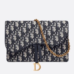 Dior Blue Oblique Saddle Chain Clutch CDBS2072