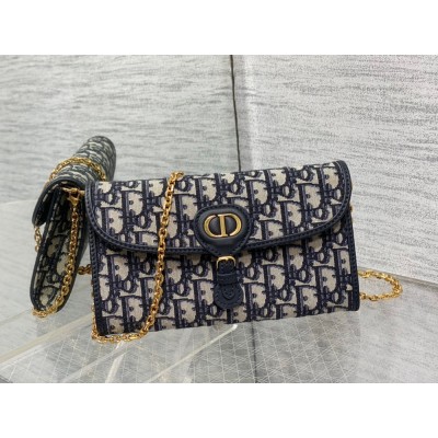 Dior Bobby East-West Chain Pouch in Blue Oblique Jacquard CDBS2081