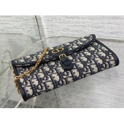 Dior Bobby East-West Chain Pouch in Blue Oblique Jacquard CDBS2081