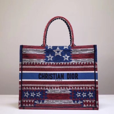 Dior Book Tote Bag In American Flag Embroidered Canvas CDBS2088