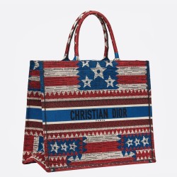 Dior Book Tote Bag In American Flag Embroidered Canvas CDBS2088