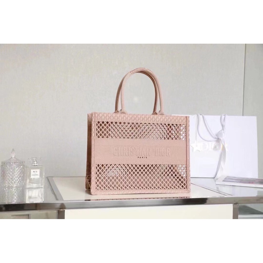 Dior Book Tote Bag In Beige Mesh Embroidery CDBS2089