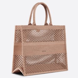 Dior Book Tote Bag In Beige Mesh Embroidery CDBS2089