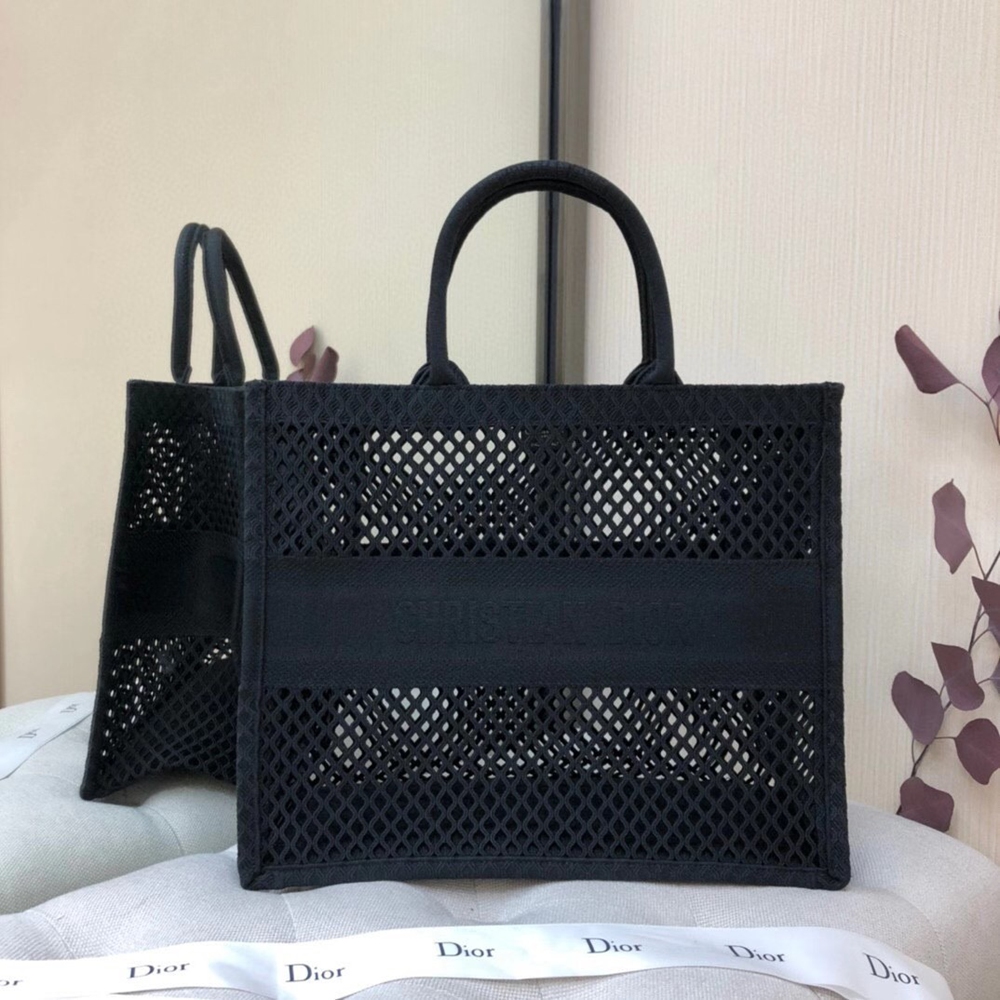 Dior Book Tote Bag In Black Mesh Embroidery CDBS2092