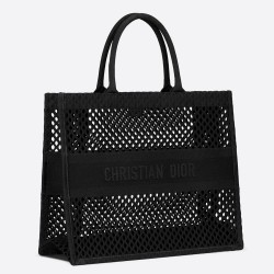 Dior Book Tote Bag In Black Mesh Embroidery CDBS2092