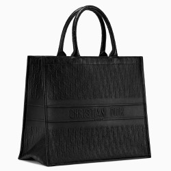 Dior Book Tote Bag In Black Oblique Embossed Calfskin CDBS2712