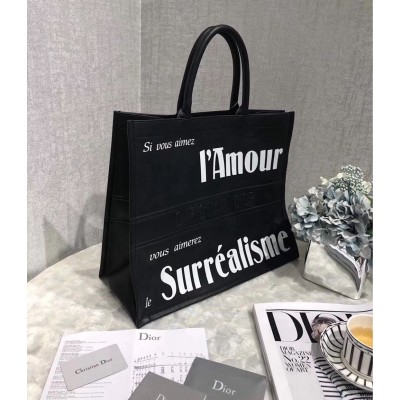 Dior Book Tote Bag In Black Surrealism Printed Calfskin CDBS2918