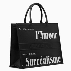 Dior Book Tote Bag In Black Surrealism Printed Calfskin CDBS2918