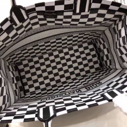 Dior Book Tote Bag In Black/White Checkered Canvas CDBS2230