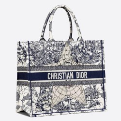 Dior Book Tote Bag In Blue Around The World Embroidered Canvas CDBS2093