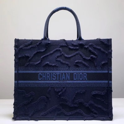 Dior Book Tote Bag In Blue Camouflage Embroidered Canvas CDBS2094