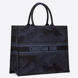 Dior Book Tote Bag In Blue Camouflage Embroidered Canvas CDBS2094