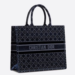 Dior Book Tote Bag In Blue Cannage Embroidered Velvet CDBS2095