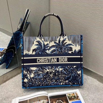 Dior Book Tote Bag In Blue Dior Palms Embroidery CDBS2096