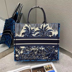 Dior Book Tote Bag In Blue Dior Palms Embroidery CDBS2096