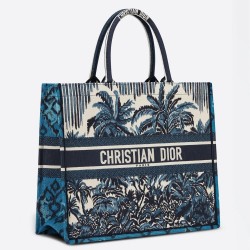 Dior Book Tote Bag In Blue Dior Palms Embroidery CDBS2096