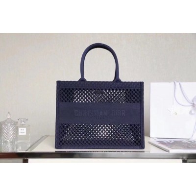 Dior Book Tote Bag In Blue Mesh Embroidery CDBS2097