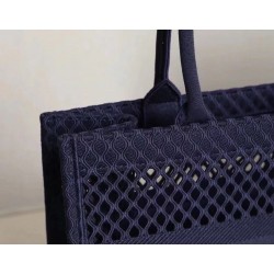 Dior Book Tote Bag In Blue Mesh Embroidery CDBS2097