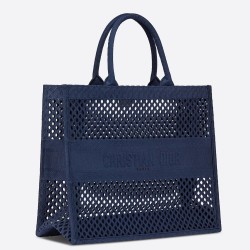 Dior Book Tote Bag In Blue Mesh Embroidery CDBS2097