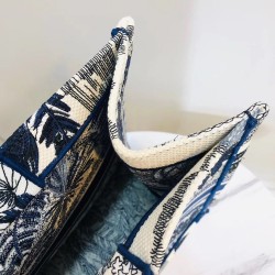 Dior Book Tote Bag In Blue Palm Tree Toile de Jouy Embroidery CDBS2099