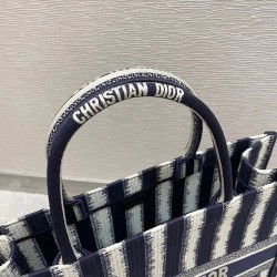 Dior Book Tote Bag In Blue Stripes Embroidery CDBS2100