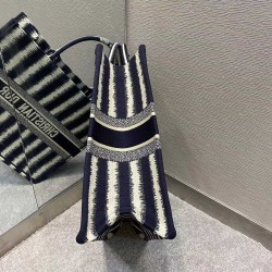 Dior Book Tote Bag In Blue Stripes Embroidery CDBS2100