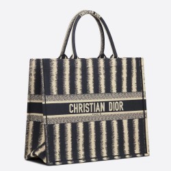 Dior Book Tote Bag In Blue Stripes Embroidery CDBS2100