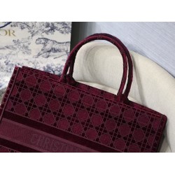 Dior Book Tote Bag In Bordeaux Cannage Embroidered Velvet CDBS2101