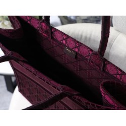 Dior Book Tote Bag In Bordeaux Cannage Embroidered Velvet CDBS2101