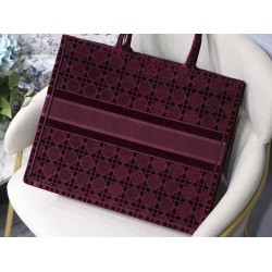 Dior Book Tote Bag In Bordeaux Cannage Embroidered Velvet CDBS2101