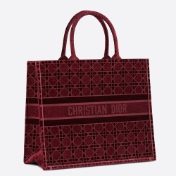 Dior Book Tote Bag In Bordeaux Cannage Embroidered Velvet CDBS2101