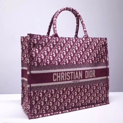 Dior Book Tote Bag In Bordeaux Oblique Canvas CDBS2102