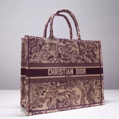 Dior Book Tote Bag In Burgundy Toile De Jouy Canvas CDBS2143