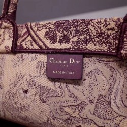 Dior Book Tote Bag In Burgundy Toile De Jouy Canvas CDBS2143