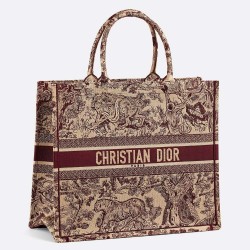 Dior Book Tote Bag In Burgundy Toile De Jouy Canvas CDBS2143