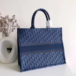 Dior Book Tote Bag In Denim Blue Oblique Canvas CDBS2133