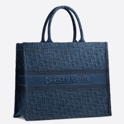 Dior Book Tote Bag In Denim Blue Oblique Canvas CDBS2133