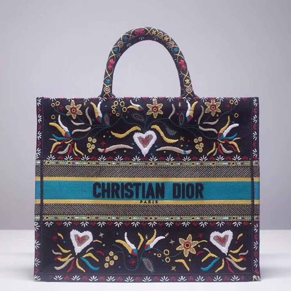 Dior Book Tote Bag In Flowers And Hearts Canvas CDBS2240